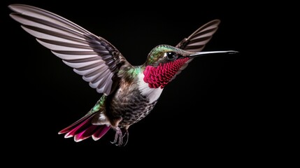 Obraz premium Anna's Hummingbird adult male hovering and feeding. 