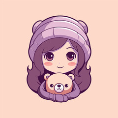 a cute little girl with smile icon illustration	