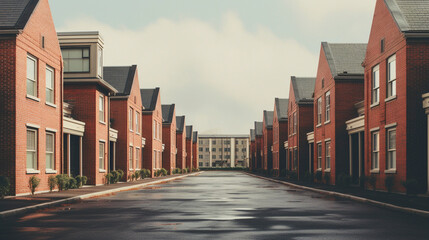 Fototapeta premium Classic Comfort: Rows of Timeless Brick Homes, Generative AI