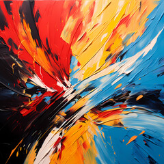 Bold, abstract strokes of paint on canvas