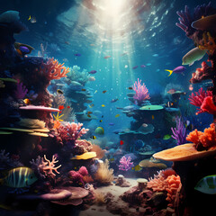 Underwater world with colorful coral reefs