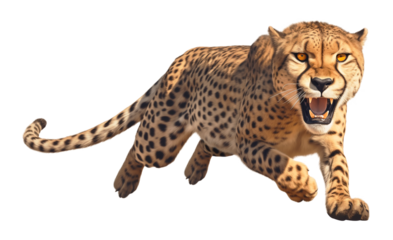 Angry Cheetah Running Isolated on Transparent Background
