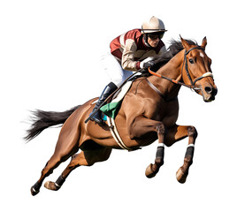 Jockey Riding Horse Isolated on Transparent Background
 - obrazy, fototapety, plakaty