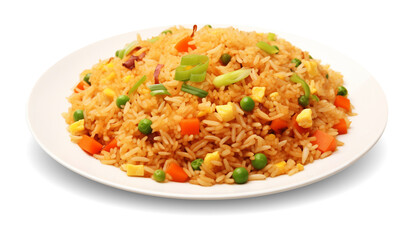 Fried Rice on Plate Isolated on Transparent Background
