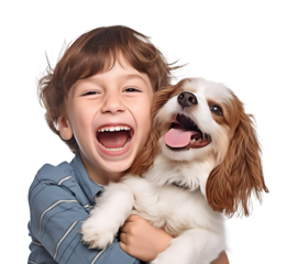 Happy Boy Kid With Pet Dog Isolated on Transparent Background