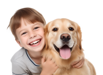 Happy Boy Kid With Pet Dog Isolated on Transparent Background