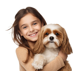 Happy Girl Kid With Pet Dog Isolated on Transparent Background
