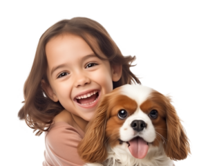 Happy Boy Kid With Pet Dog Isolated on Transparent Background