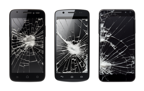 Broken Phone Set Isolated on Transparent Background
