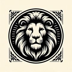 illustration of black and white lion. vintage style. ai generated