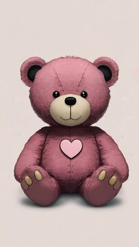 Teddy bear with a pink heart. Animation for Valentine's Day.