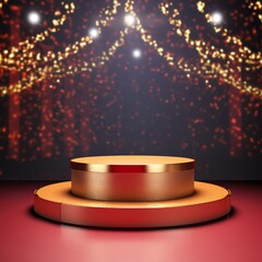 A Red And Gold Podium With A Red Ribbon On It