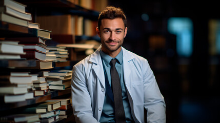 Fototapeta premium portrait medical student surrounded by books