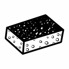 Foam sponge for washing dishes and cleaning the house. Vector doodle illustration. Hand drawn Icon.