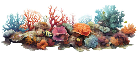 watercolor coral reef - obrazy, fototapety, plakaty