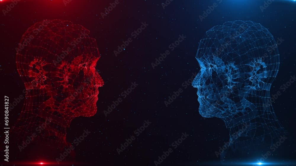 Poster man 3d virtual personality facial recognition system concept. face recognition 3d scanning interface