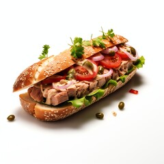 tuna and sausage sandwich real photo photorealistic