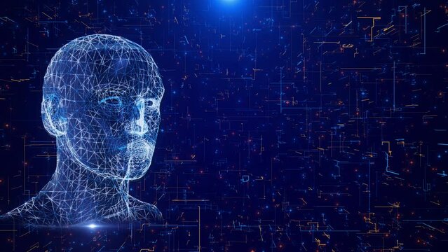 4K Future human Artificial intelligence brain animation. Futuristic human brain interface concept. Robotic system. programming AI Digital background. deep learning brain big data or cyber security