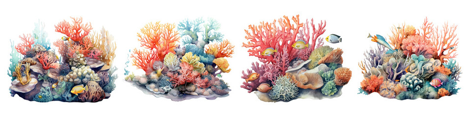 watercolor coral reef - obrazy, fototapety, plakaty
