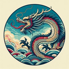 illustration of colorful dragon. vintage style. ai generated