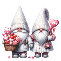 cute Watercolor valentine Gnome  - obrazy, fototapety, plakaty