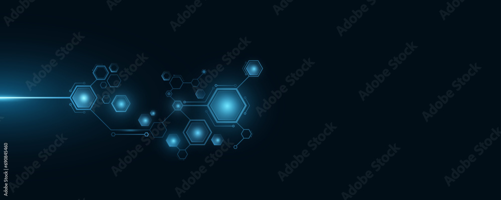 Poster futuristic modern background of digital glowing sci-fi hexagons. artificial intelligence and neural 