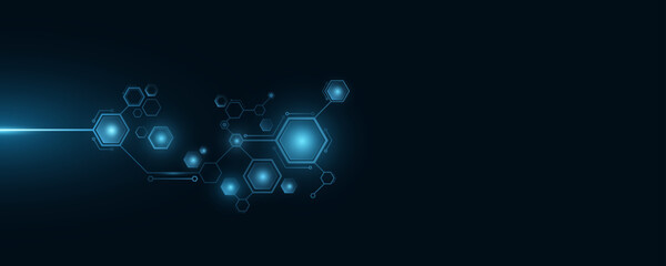 Futuristic modern background of digital glowing sci-fi hexagons. Artificial intelligence and neural networks cover. Big data. Vector illustration.