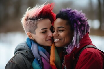 Naklejka premium LGBT Lesbian couple love moments happiness.Lgbt relationship concept