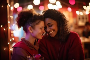 LGBT Lesbian couple love moments happiness.Lgbt relationship concept