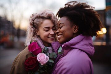 LGBT Lesbian couple love moments happiness.Lgbt relationship concept