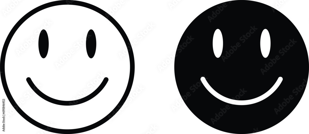 Poster smile icon set in two styles isolated on white background . happy face icon vector