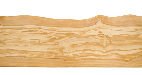 Wood slab with natural edge and white empty background for charcuterie or modern furniture