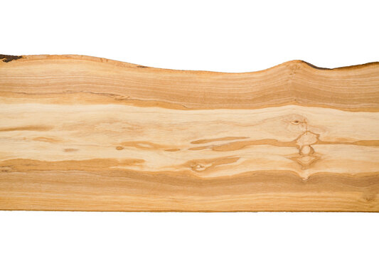 Wood slab with natural edge and white empty background for charcuterie or modern furniture