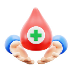 blood water drop on hand for donor volunteer medical hospital 3d icon illustration render design