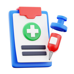 paper clipboard patient diagnose document with medicine syringe medical hospital 3d icon illustration render design