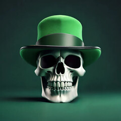 a skull in a green hat on a green background