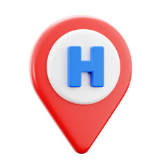 clinic hospital medical center point location symbol with pin map location and plus symbol 3d icon illustration render design