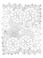Kussenhoes Black and white flower pattern for coloring. Doodle floral drawing. For adults and kids. © MdShakil