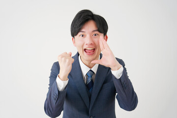 応援するビジネスマン　白背景