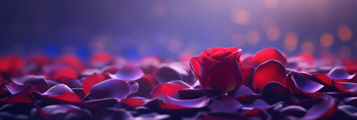 Pink and red roses petals on a bokeh background. - obrazy, fototapety, plakaty