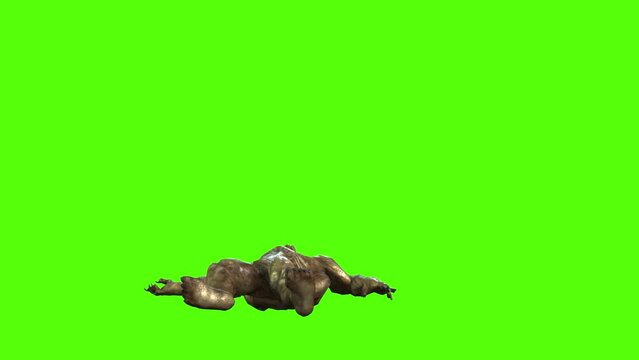 Monster Death Green Screen Animation 3D Rendering.
