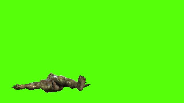 Monster Fall to Ground Green Screen Animation 3D Rendering