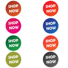 9 set of shop now buttons with cart icon. Buy now button for online shop. Vector illustration.