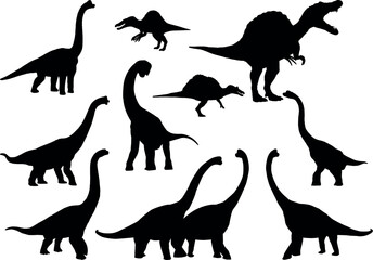 Spinosaurus Dinosaur Illustration Silhouette. black Illustration in various themes. Hand drawn collection V2.