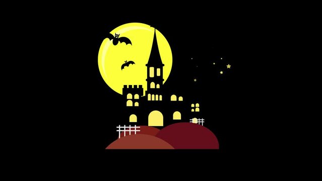 Halloween Witch castle Animated on Black Background - 4K Rendering