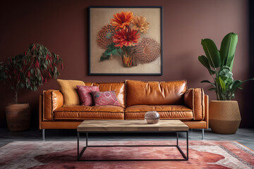 Bohemian Living Room - Brown Leather Sofa
