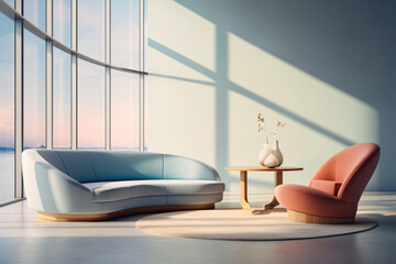 Curved Sofa and Chair - Loft Minimalist Living Room..