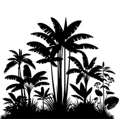 Jungle Tree vector silhouette black color, Jungle Plant vector art illustration