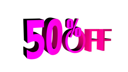 50% off isolated on white background. 50 percent off promotion. 3d 50 percent off discount. Off 50 percent. Sales concept. 3d illustration.