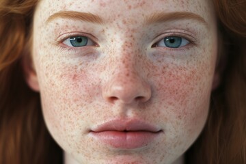 a close up of a woman with freckles,rosacea couperose redness skin